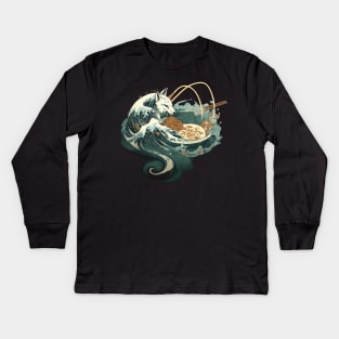 The Great Kitsune Wave - Ramen Noodles Kids Long Sleeve T-Shirt